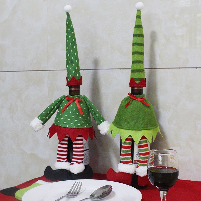 

Christmas Polka Dot and Stripe 2Pcs Wine Bottle Cover Bags, Green