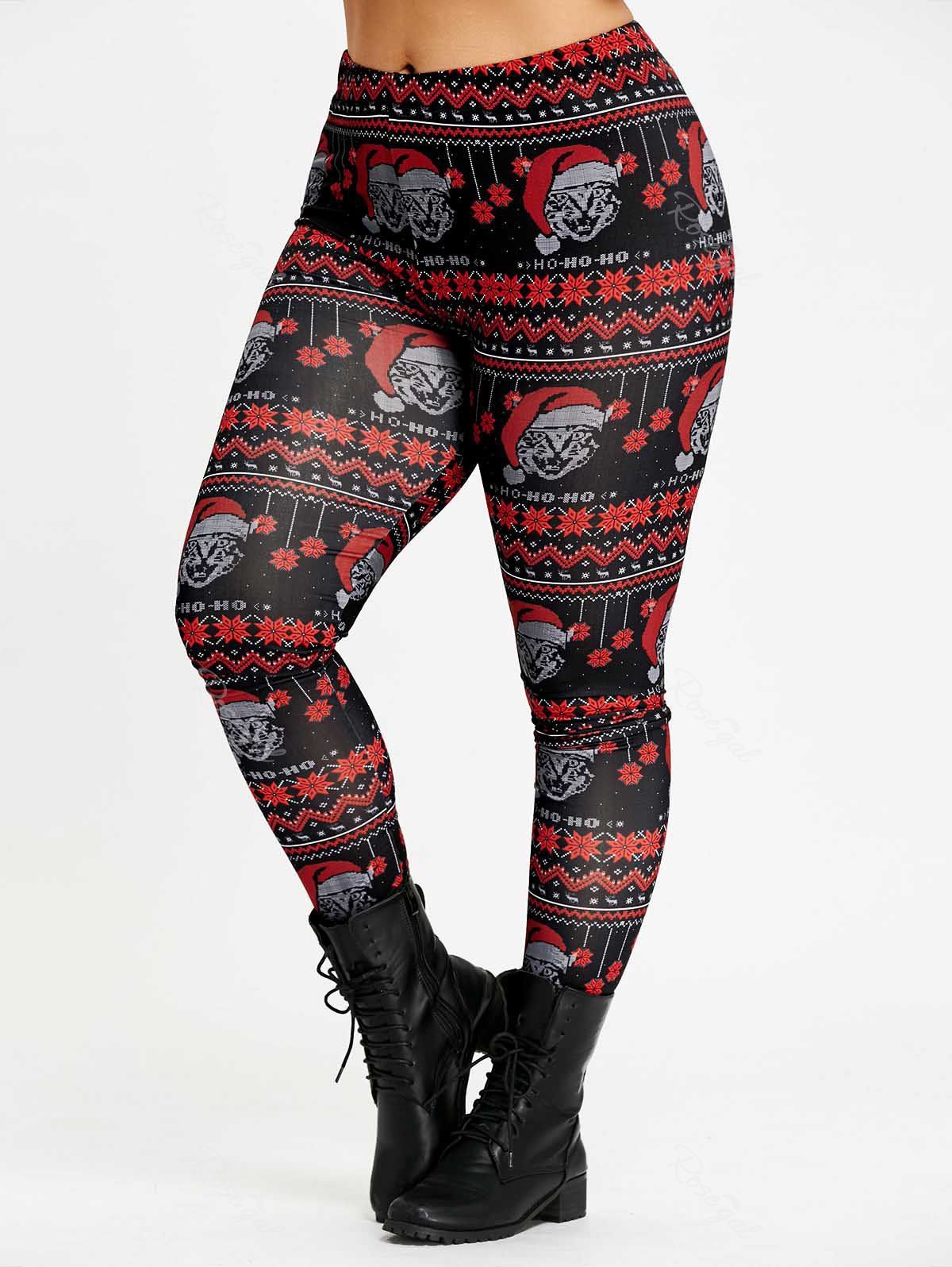 

Christmas Cats Print Plus Size High Waist Leggings, Black