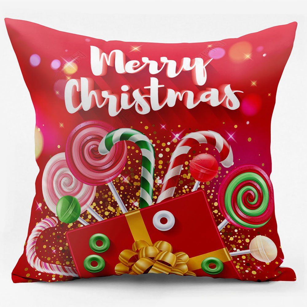 

Christmas Candy Double Sided Printed Decorative Pillowcase, Red