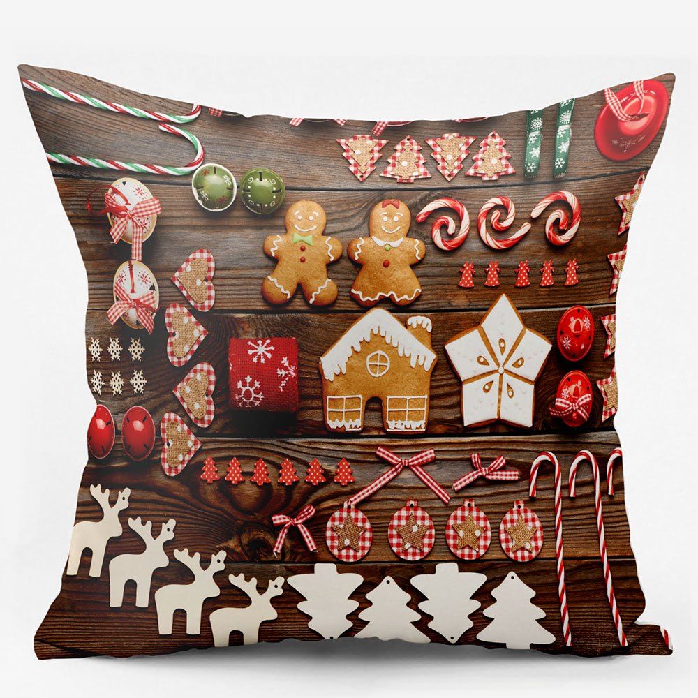 

Christmas Elements Double Sided Printing Decorative Pillowcase, Brown