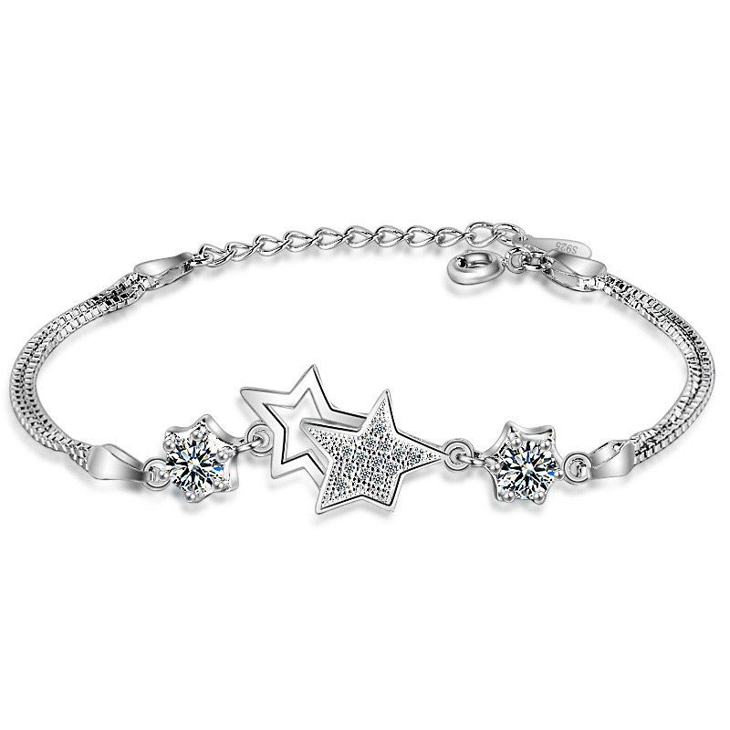 

Faux Crystal Rhinestone Star Chain Bracelet, White