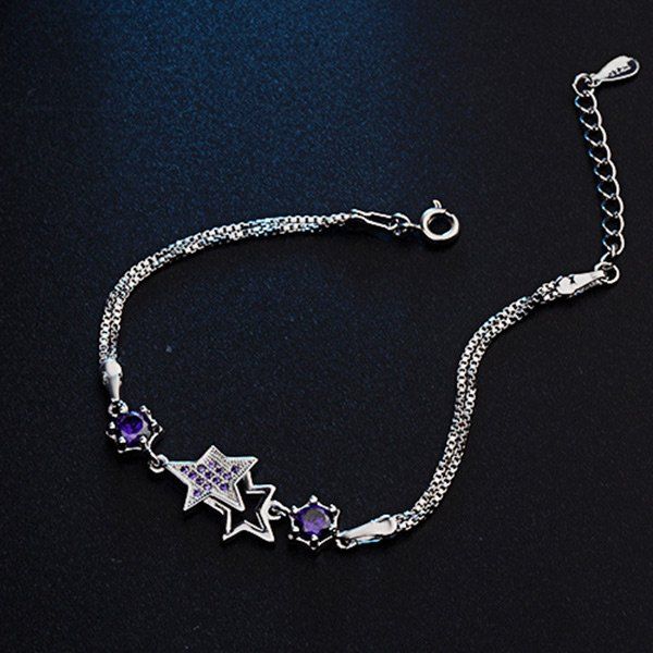 

Faux Crystal Rhinestone Star Chain Bracelet, Purple