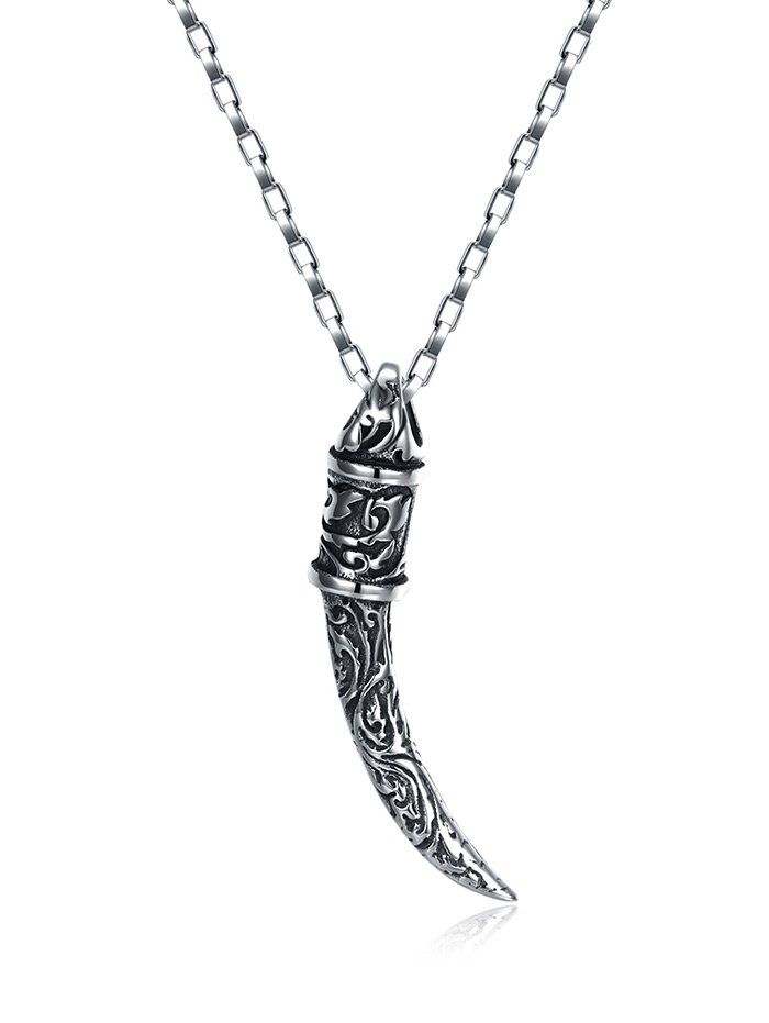 

Vintage Faux Ivory Embellished Stainless Steel Carving Necklace, Black