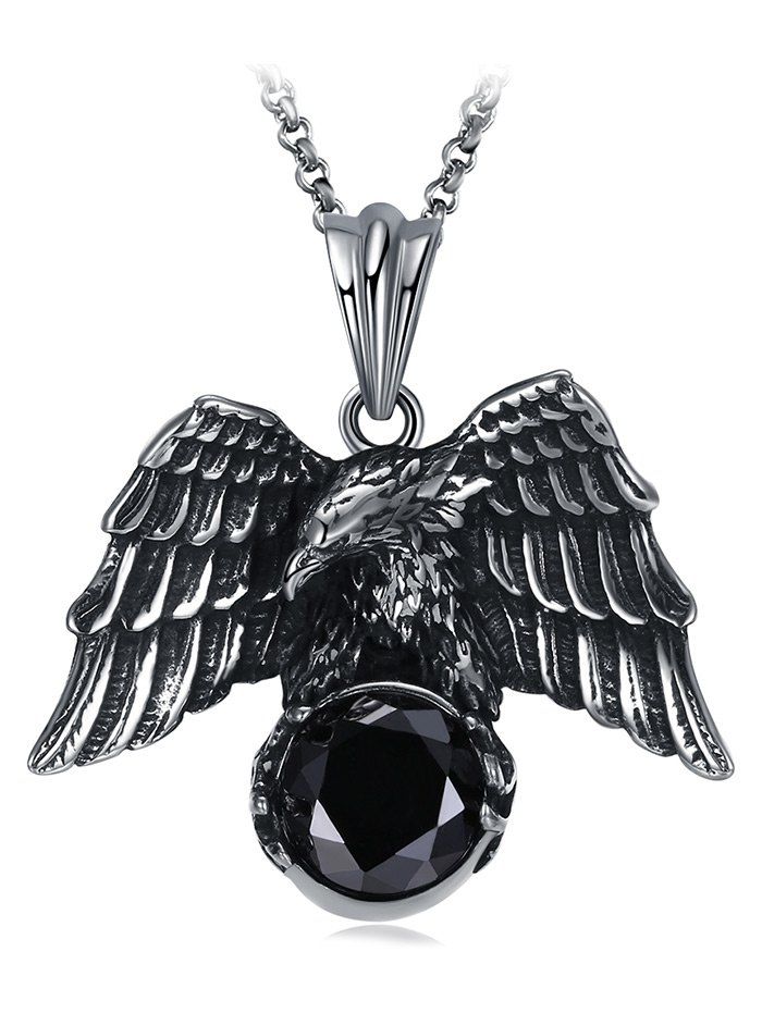 

Carved Eagle Embellished Faux Gem Stainless Steel Necklace, Black