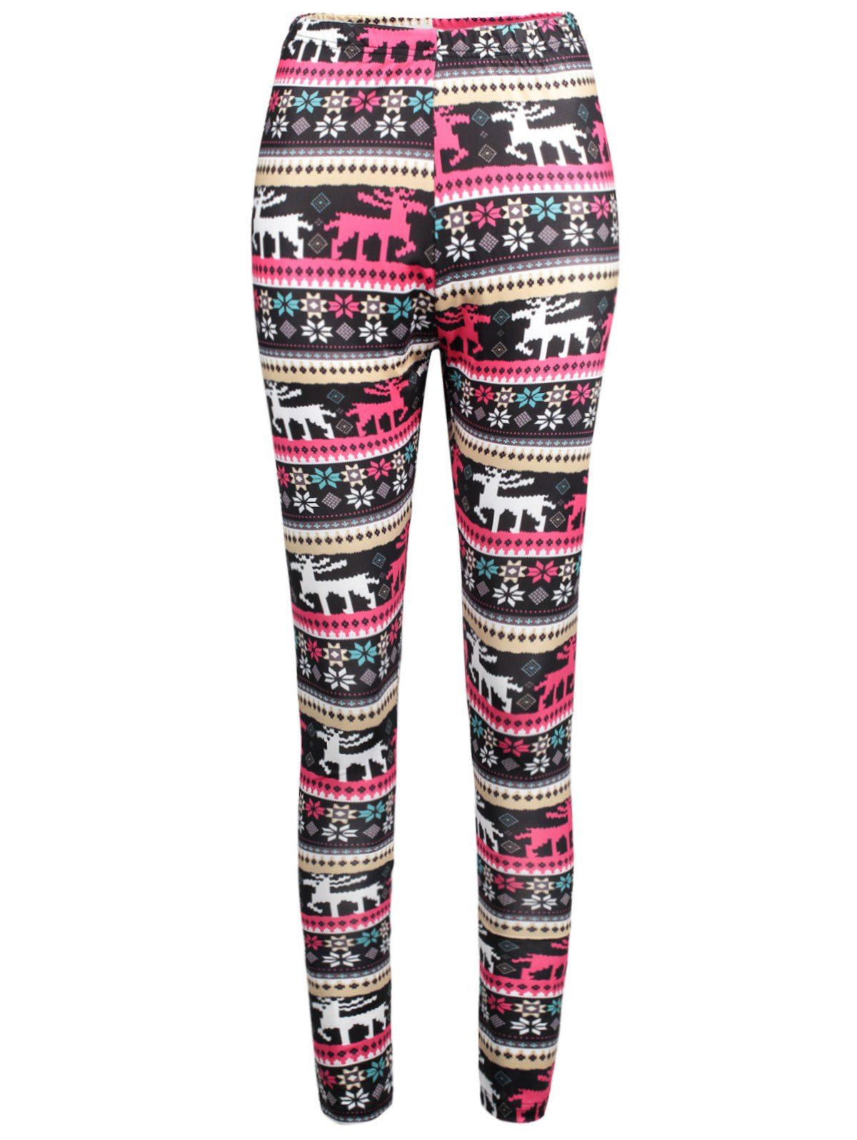 

Elk Print Elastic Waist Workout Leggings, Colormix