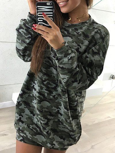 

Long Sleeve Camouflage Sweatshirt Dress