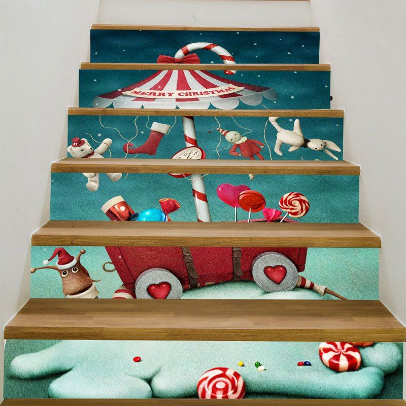 

Christmas Candy Snail Pattern Decorative Stair Stickers, Colorful