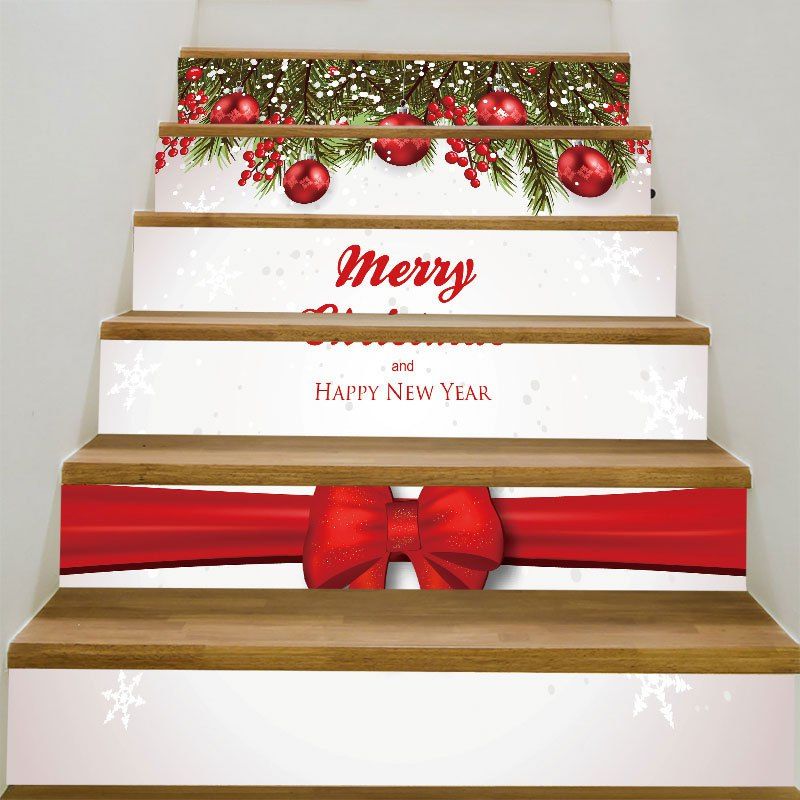 

Decorative Merry Christmas Bowknot Printed Stair Stickers, Colorful