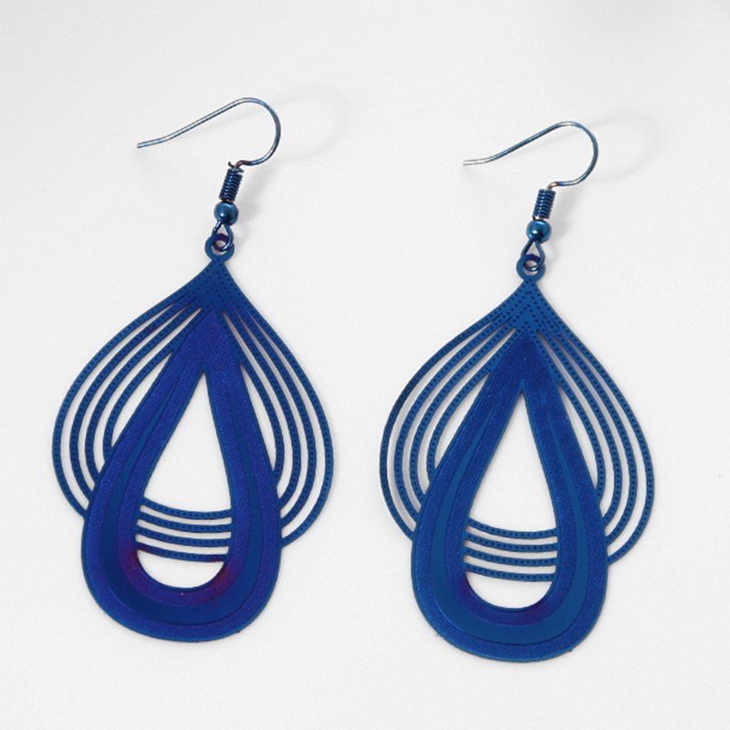 

Metal Teardrop Hollow Out Hook Earrings, Blue