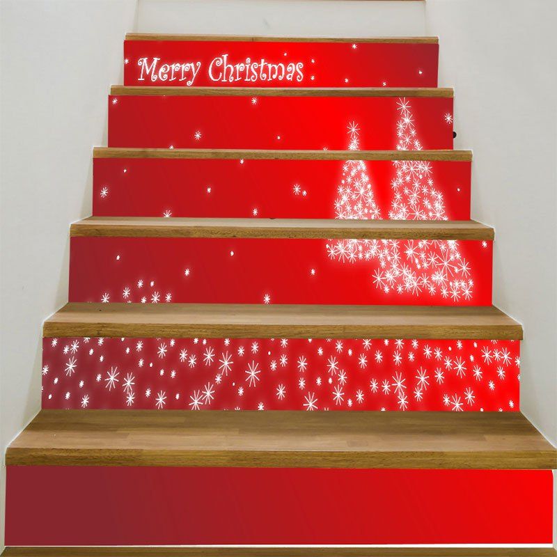 

Christmas Snowflake Tree Printed DIY Stair Stickers, Red