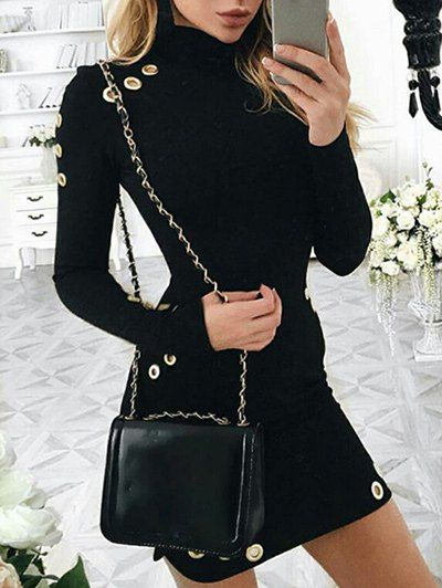 

Short Bodycon Dress with Eyelets, Black