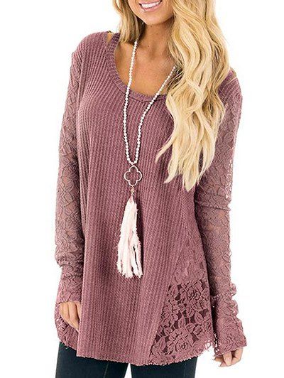 

Cold Shoulder Crochet Lace Tunic Sweater, Pale pinkish grey