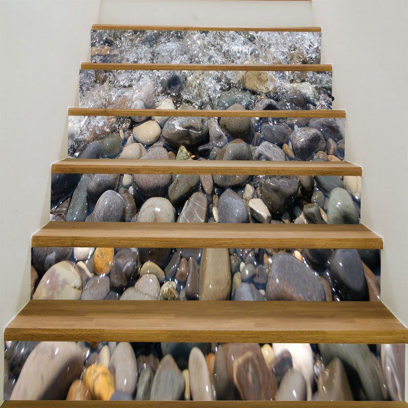 

Cobblestones Patterned 6Pcs 3D Stair Stickers, Gray