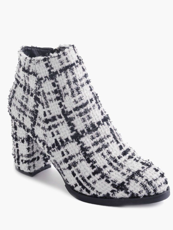 

Almond Toe Chunky Heel Side Zipper Ankle Boots, White