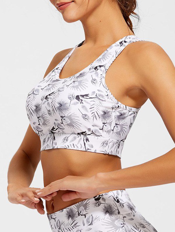

Cut Out Floral Print Gym Bra, White