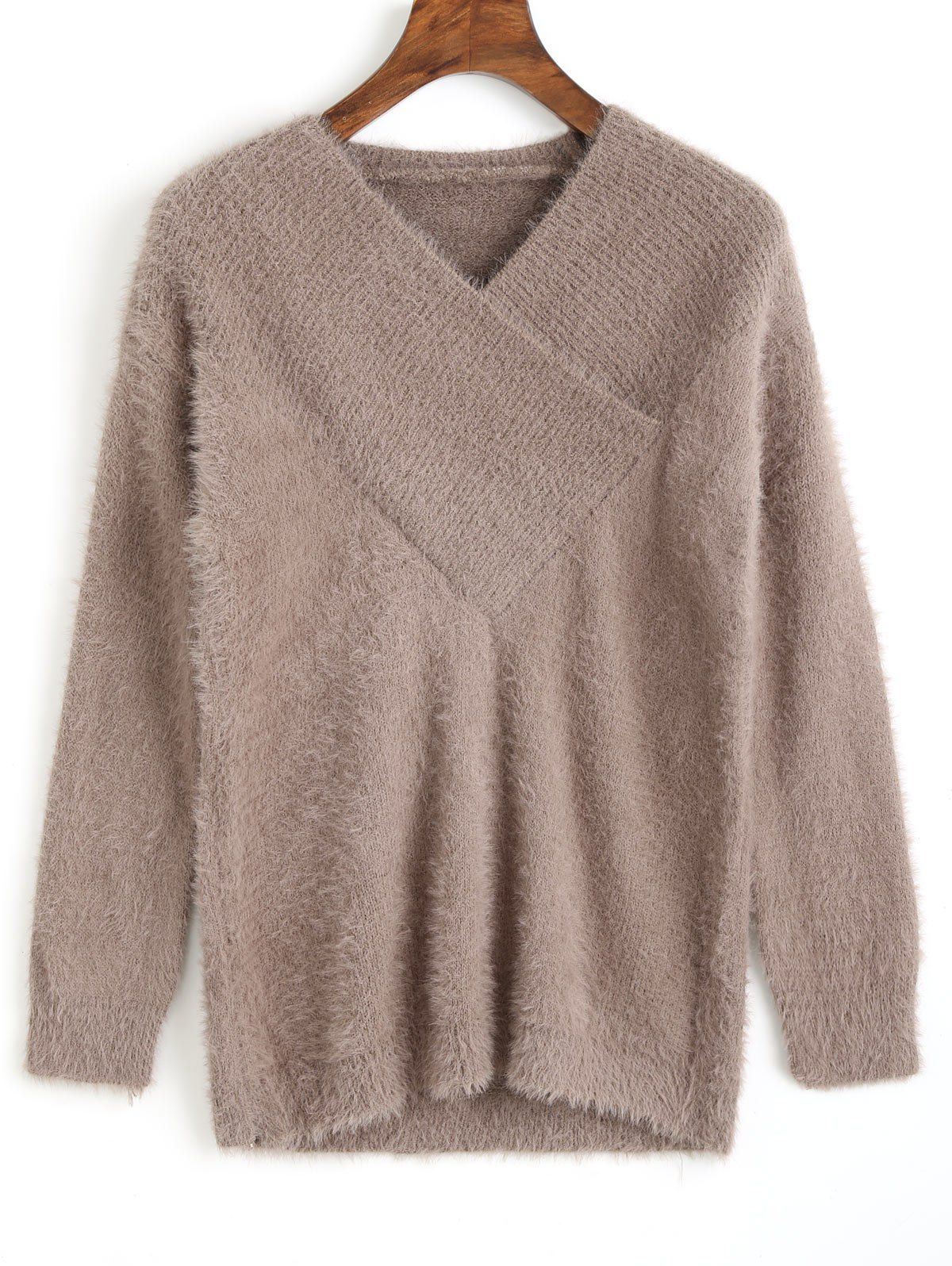 

Fluffy V Neck Sweater, Coffee