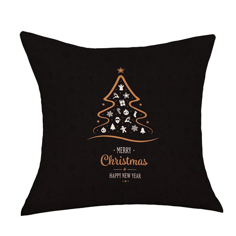 

Merry Christmas Tree Print Decorative Linen Pillowcase, Black