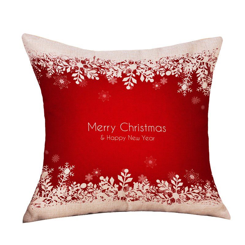 

Merry Christmas Snowflake Print Decorative Linen Pillowcase, Red