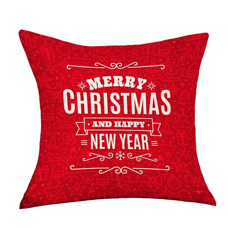

Christmas New Year Print Decorative Linen Pillowcase, Red