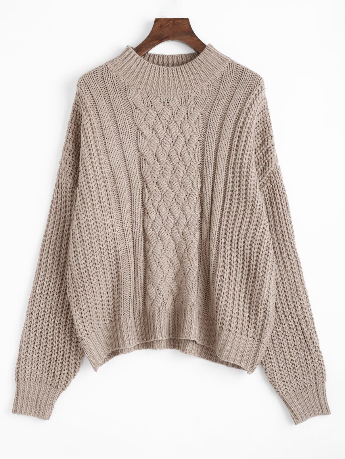 

Mock Neck Chunky Knitted Sweater, Khaki