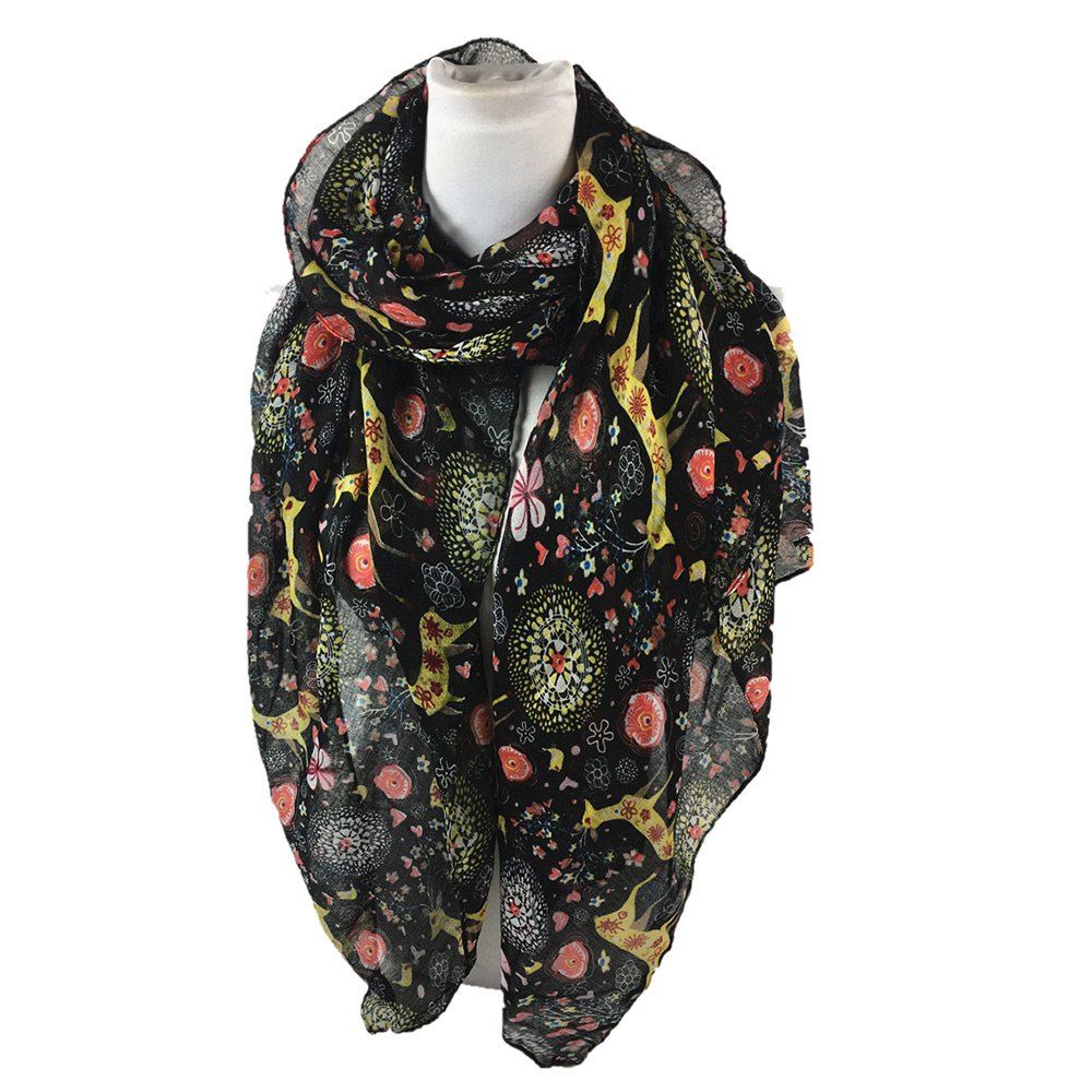 

Soft Christmas Deer and Flower Embellished Long Scarf, Black