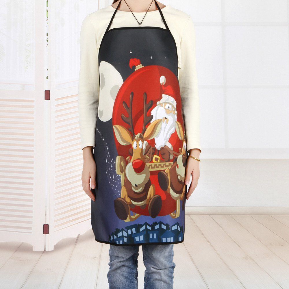 

Christmas Santa Sleigh Print Kitchen Apron, Colormix