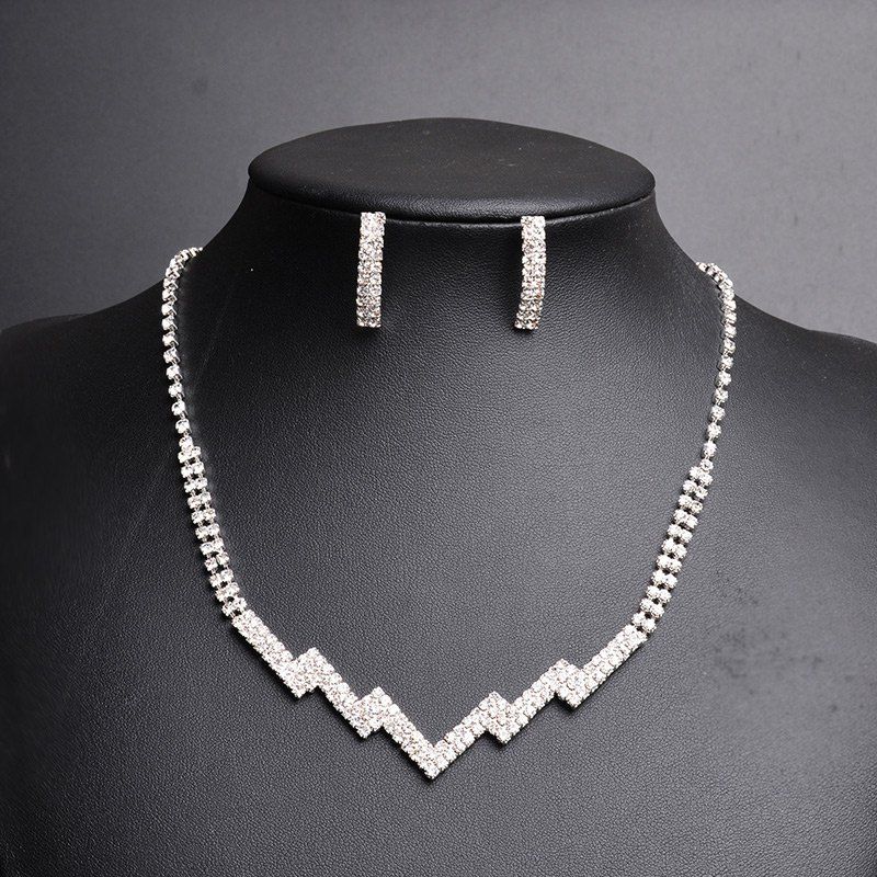 

Rhinestone Zig Zag Necklace with Earring Set, Silver