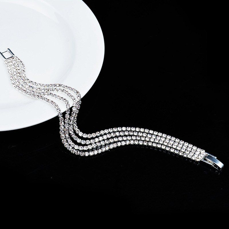 

Multilayered Sparkly Rhinestoned Chain Bracelet, White