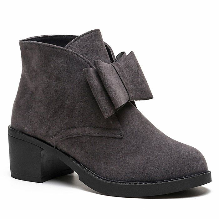 

Block Heel Bow Accent Ankle Boots, Gray