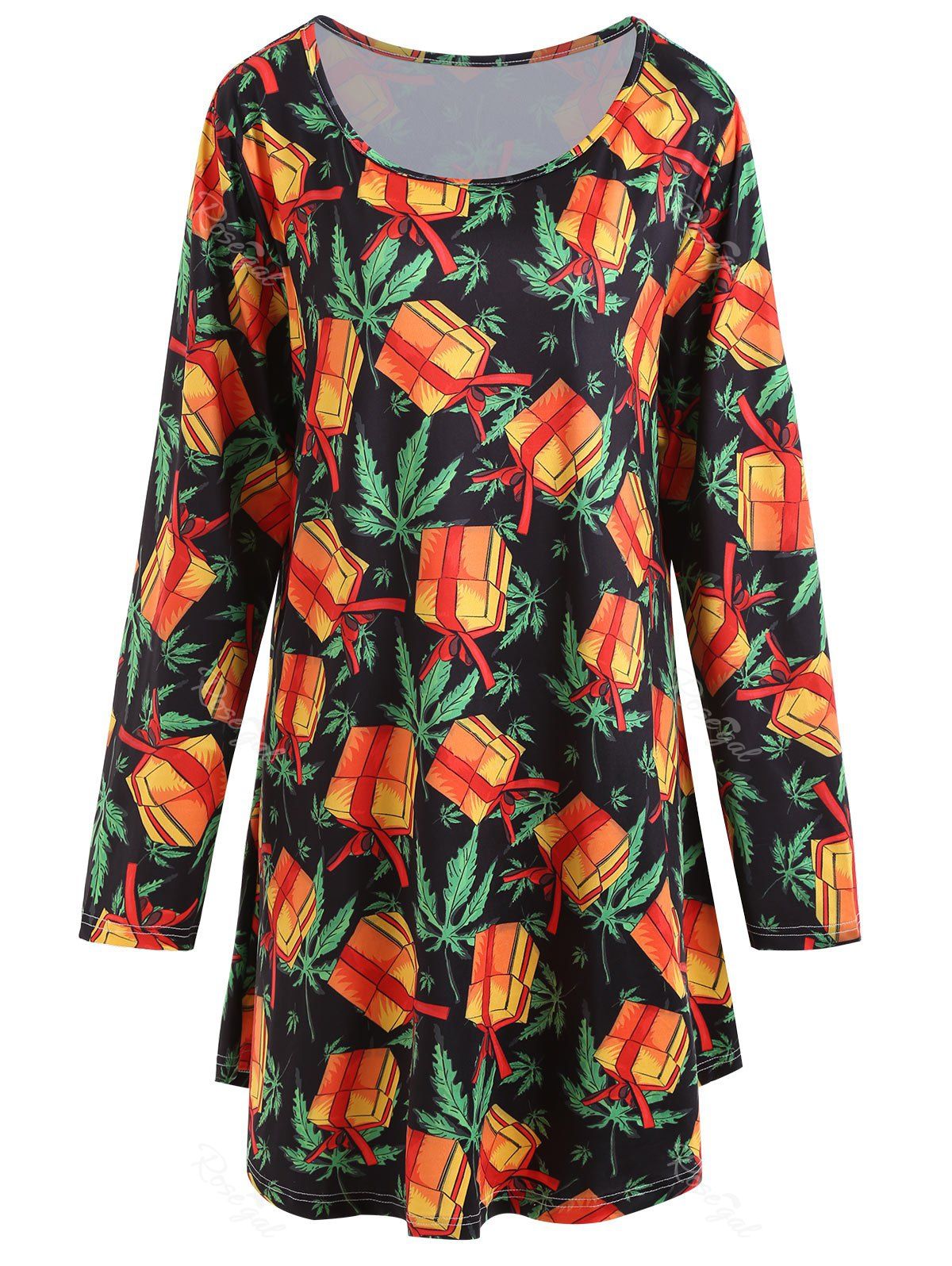 

Christmas Leaf Gift Print Plus Size T-shirt, Black