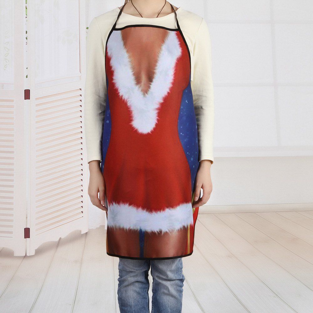 

Christmas Santa Dress Gift Print Kitchen Apron, Colormix