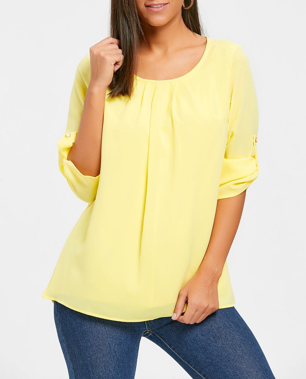 

High Low Chiffon Tunic Blouse, Yellow
