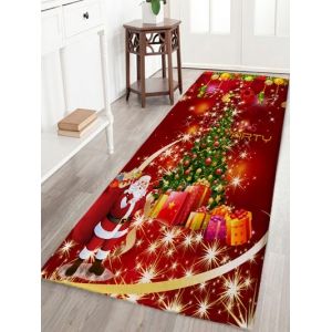 

Christmas Tree Gift Santa Claus Print Flannel Skidproof Bath Rug, Red