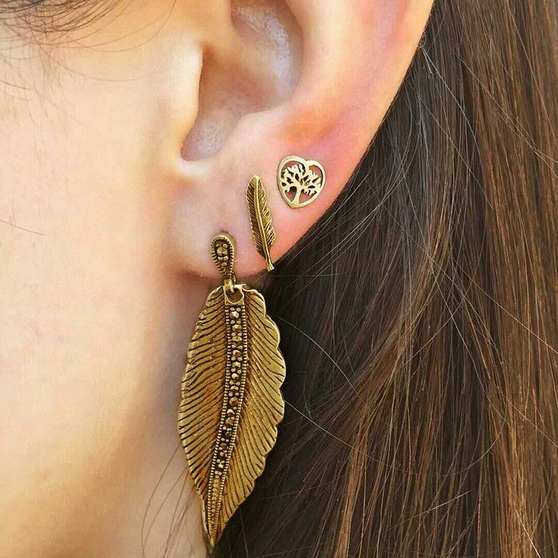 

Tree Leaves Stud Earrings Suit, Golden