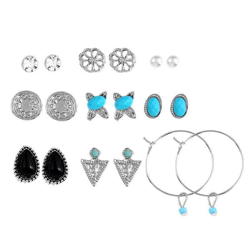 

Geometric Faux Jewelry Earring Set, Silver