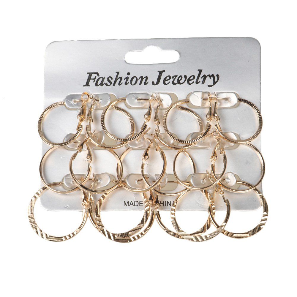 

Alloy Punk Circle Hoop Earring Set, Golden
