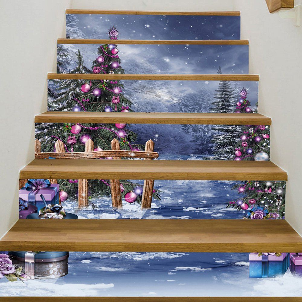 

Christmas Forest Gift Pattern Decorative Stair Stickers, Colormix