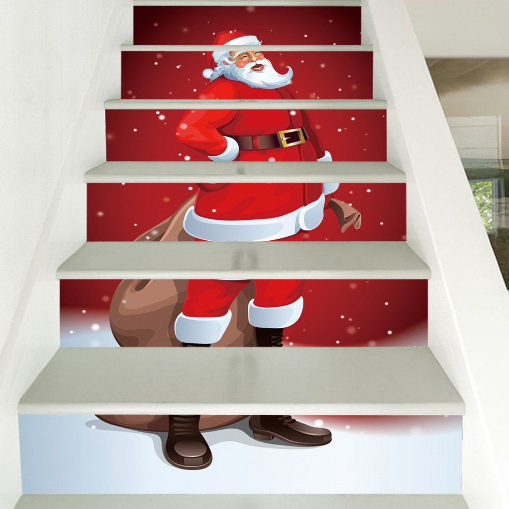 

Christmas Santa Claus Pattern Decorative Stair Stickers, Red