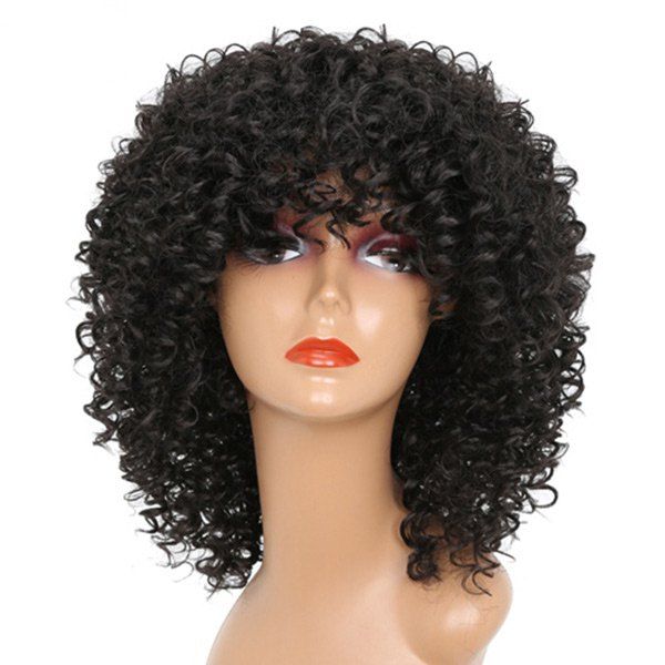 [42% OFF] Medium Neat Bang Shaggy Afro Kinky Curly Synthetic Wig | Rosegal