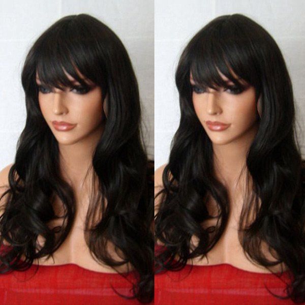 

Long Inclined Fringe Wavy Synthetic Wig, Black