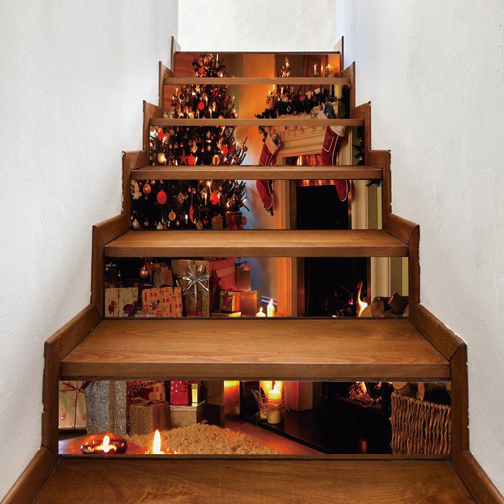

Christmas Tree Fireplace Pattern Decorative Stair Stickers, Brown