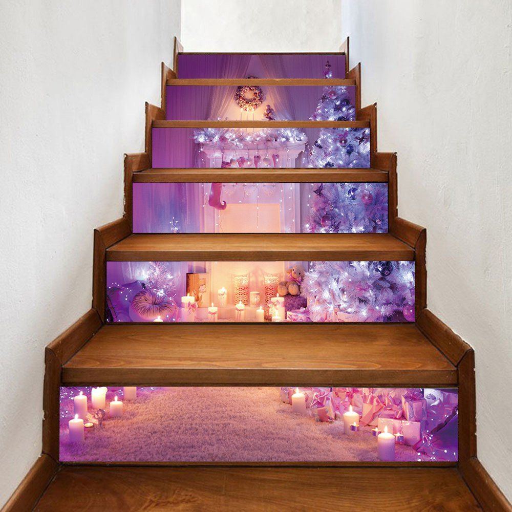 

Christmas Fireplace Tree Pattern Decorative Stair Stickers, Light purple