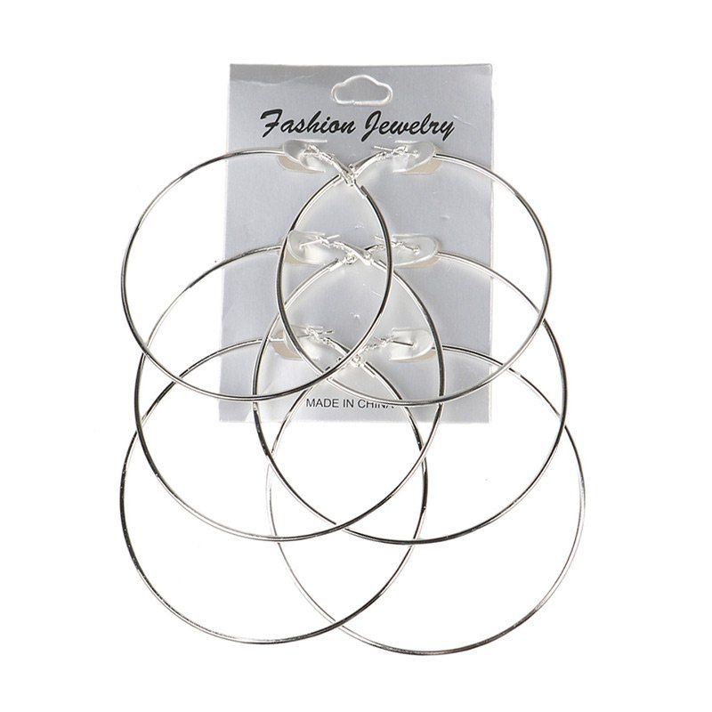 

Alloy Round Hoop Earring Set, Silver