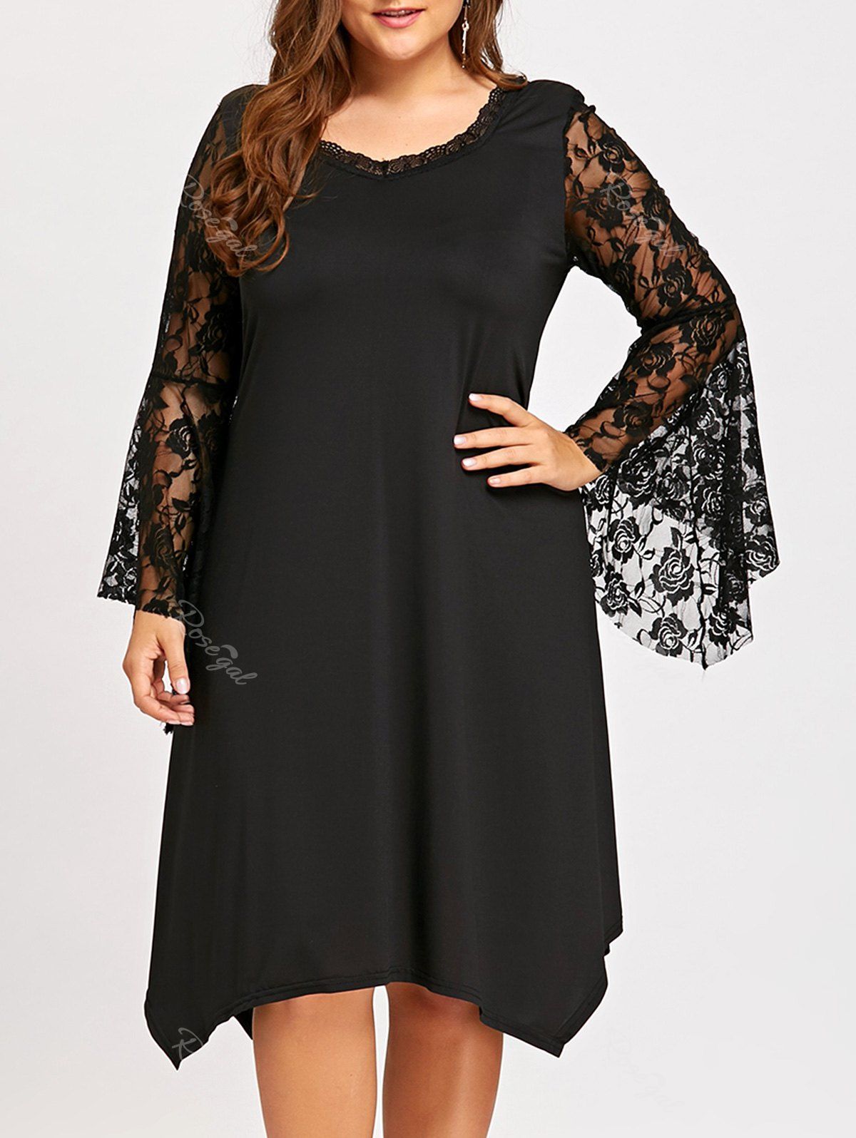 [60% OFF] Plus Size Lace Bell Sleeve Dress | Rosegal