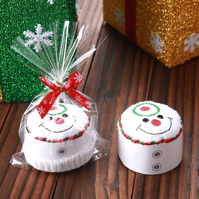 

Christmas Santa Snowman Tree Shape Cupcake Towel, White
