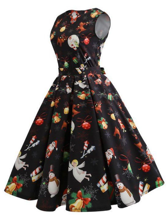 

Reindeer Santa Claus Vintage Dress, Black