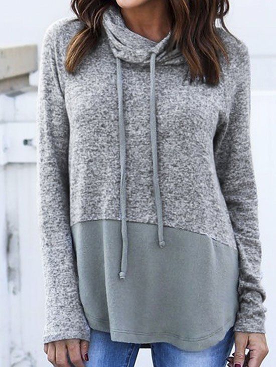 

Long Patchwork Cowl Neck Sweatshirt, Gray