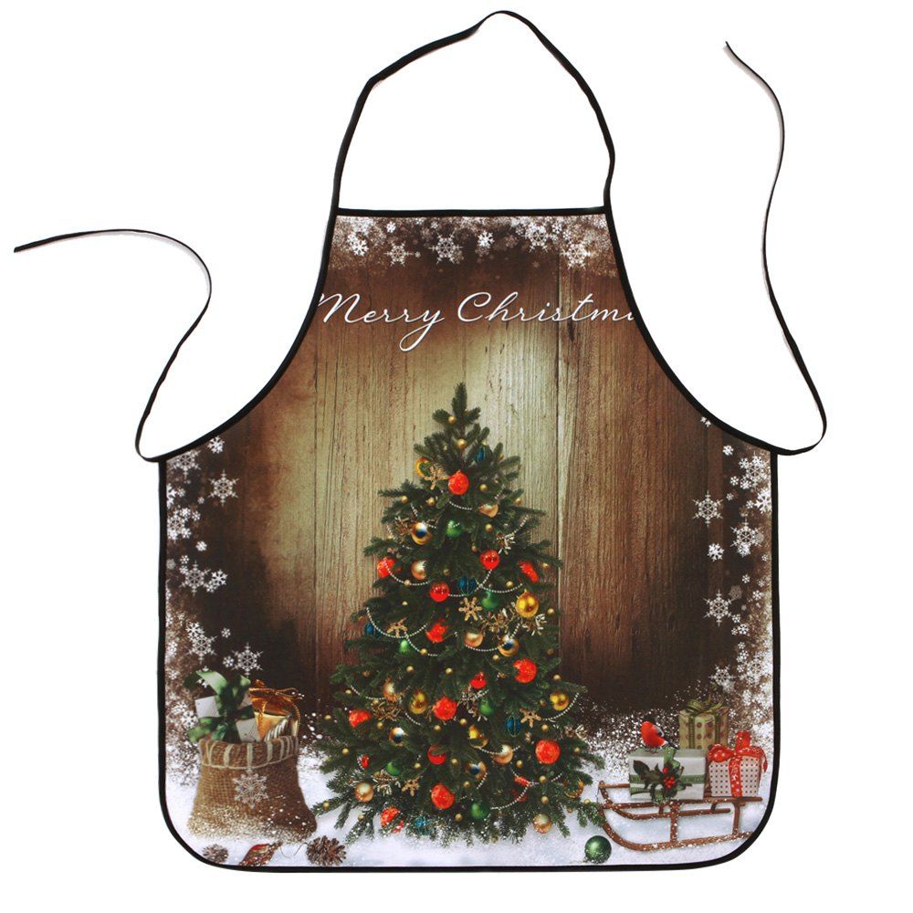 

Wood Grain Christmas Tree Print Waterproof Polyester Apron, Colormix