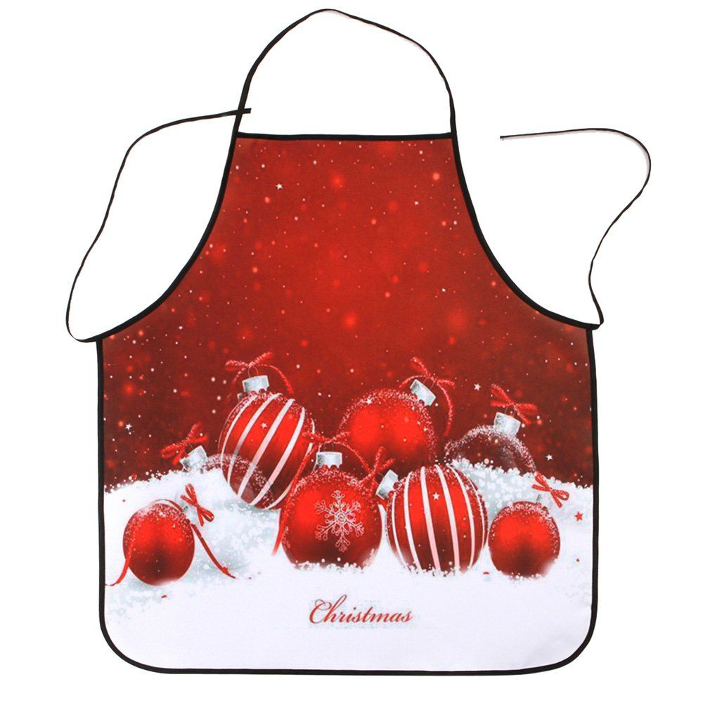 

Christmas Balls Printed Polyester Waterproof Kitchen Apron, Red