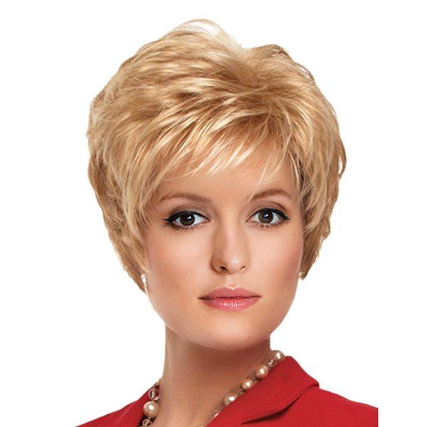 

Short Side Bang Fluffy Slightly Curly Synthetic Wig, Citrus